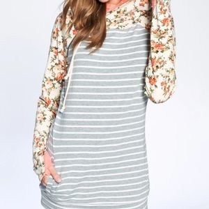 Cher's Floral Sleeve Stripe Zip Up Double Hoodie!